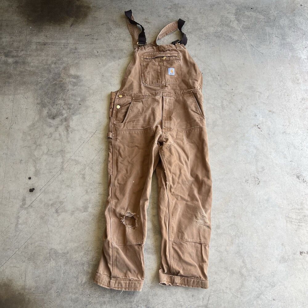 Vintage CarharttOveralls Lined Double Knee R01 BRN RN# 14806 38 32